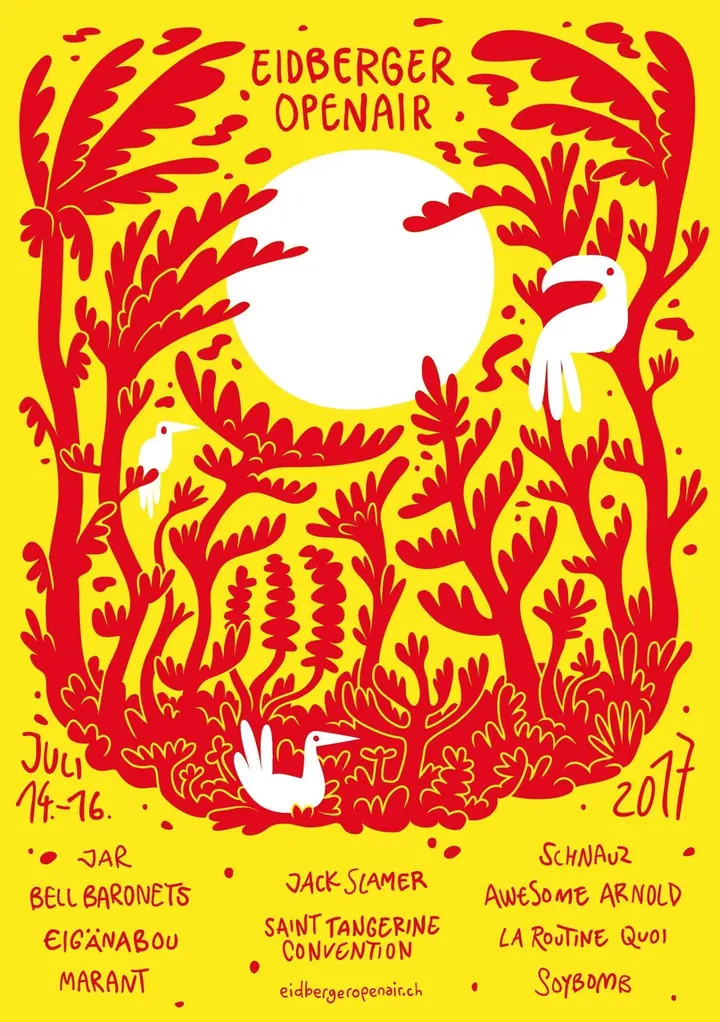 Gelb-rotes Plakat des Eidberger Openairs 2017.